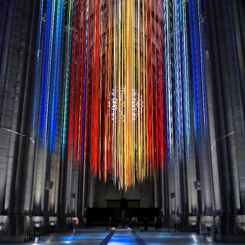Cathedral of St. John the Divine Lights Up Columns for Pride Month 